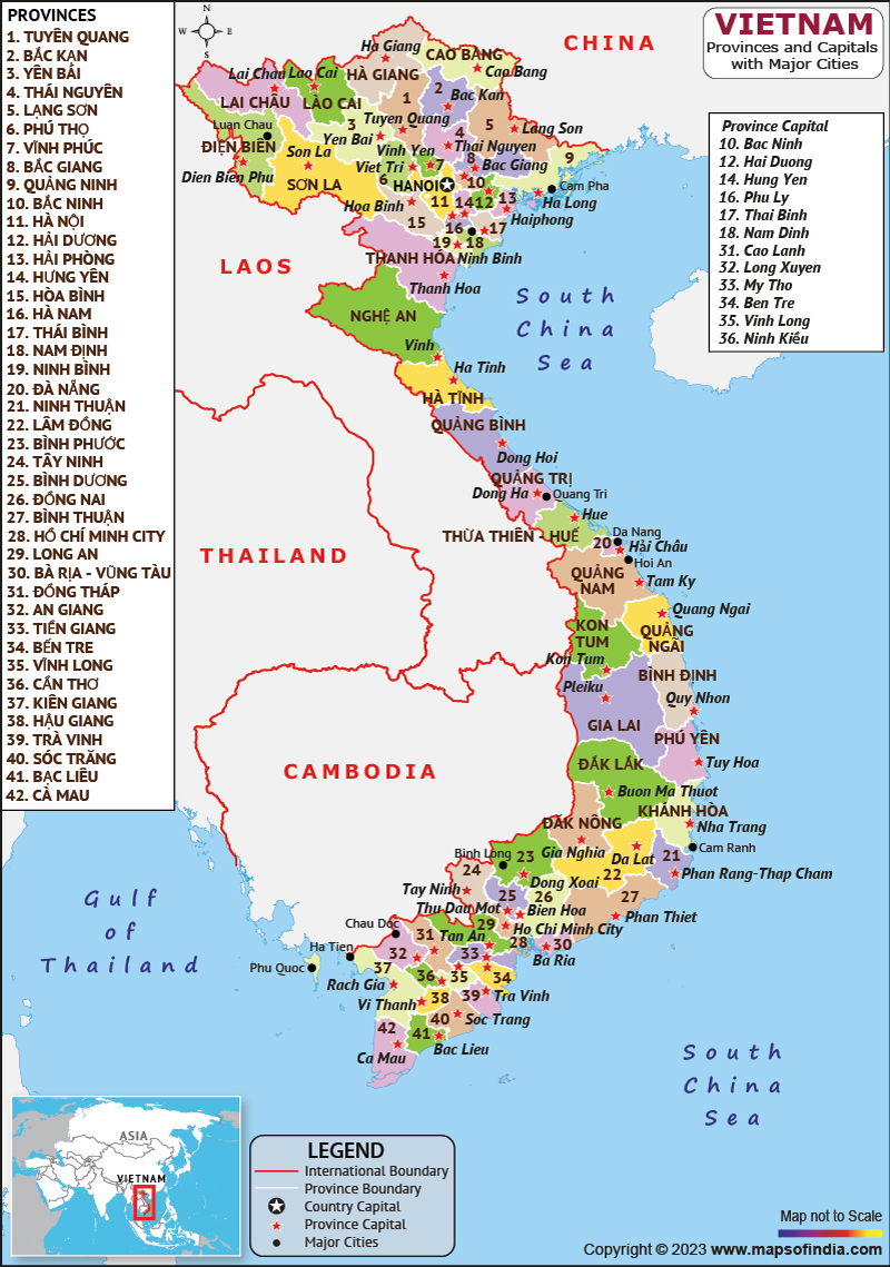Free Printable Map of Vietnam Provinces and captial
